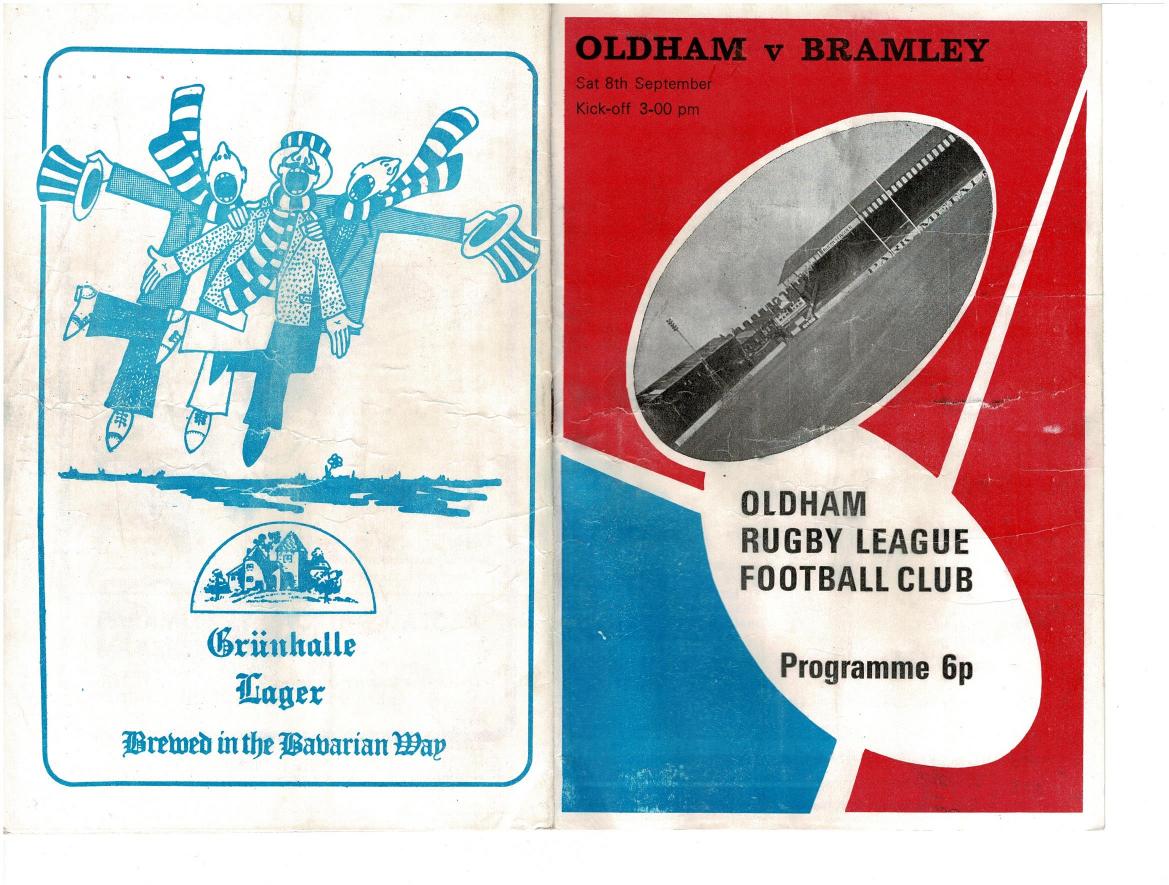 Programme cover: Oldham v Bramley, 8 September 1973