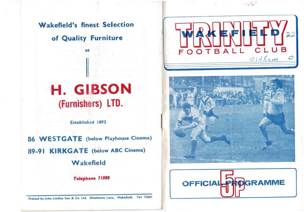 Programme cover: Oldham v Wakefield Trinity, 23 September 1973