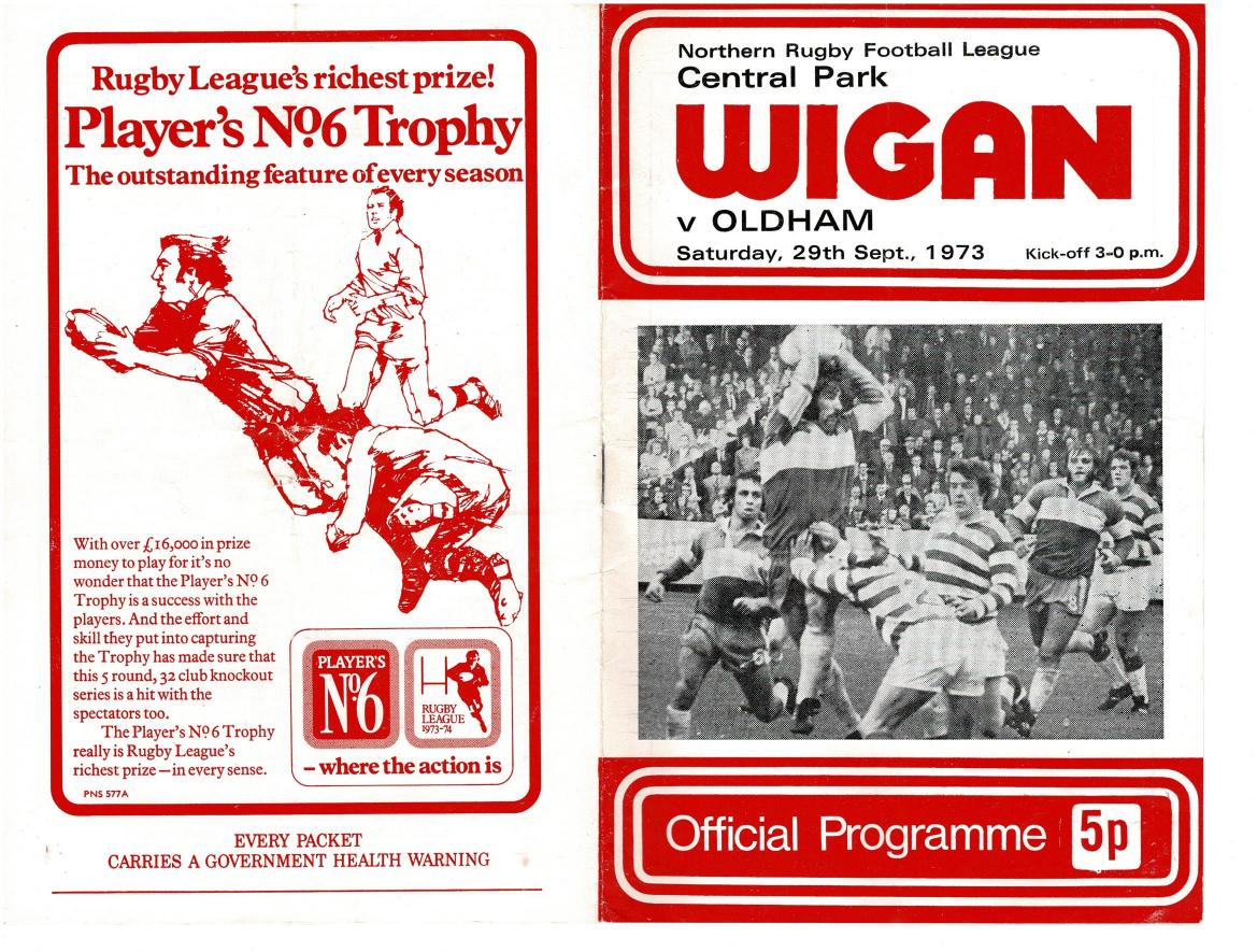Programme cover: Oldham v Wigan, 29 September 1973
