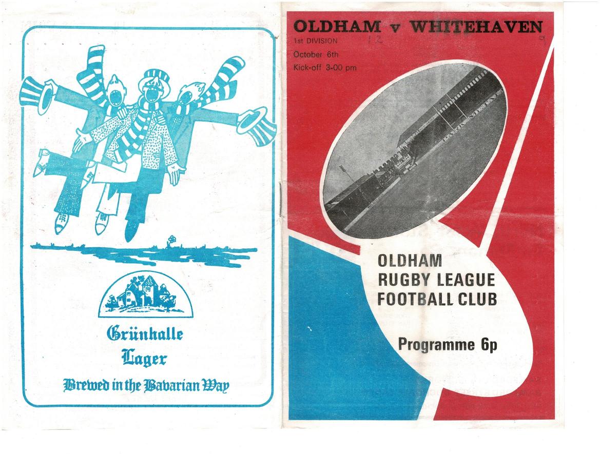 Programme cover: Oldham v Whitehaven, 6 October 1973