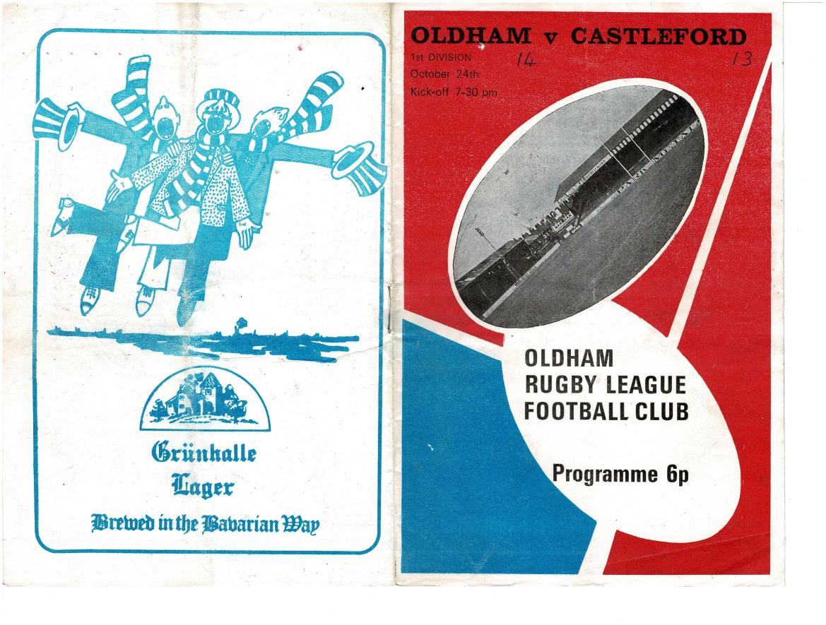 Programme cover: Oldham v Castleford, 24 October 1973