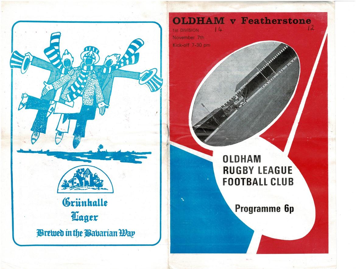 Programme cover: Oldham v Featherstone Rovers, 7 November 1973