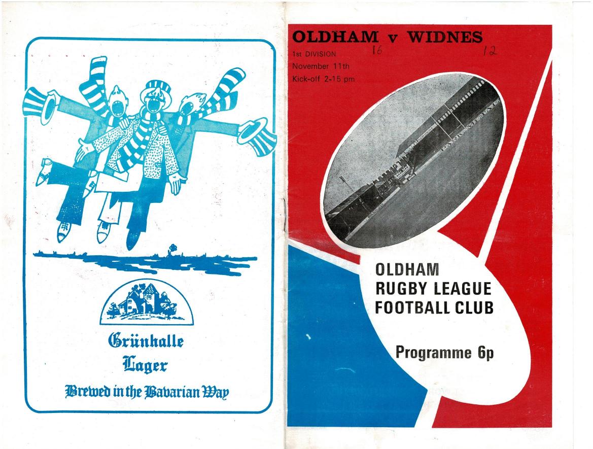 Programme cover: Oldham v Widnes, 11 November 1973