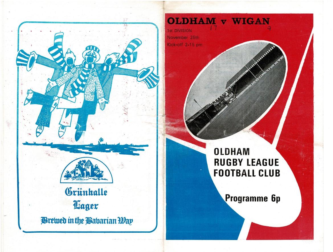 Programme cover: Oldham v Wigan, 25 November 1973