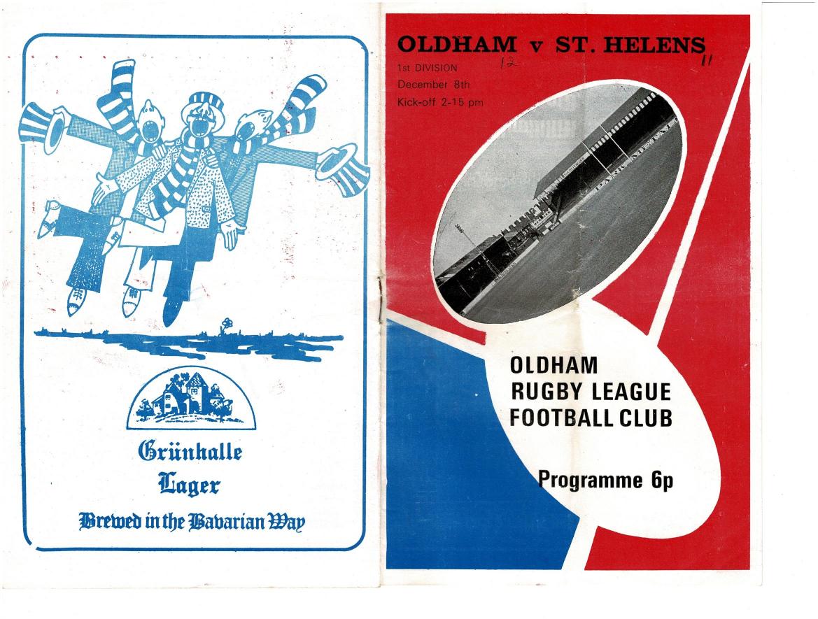 Programme cover: Oldham v St Helens, 8 December 1973