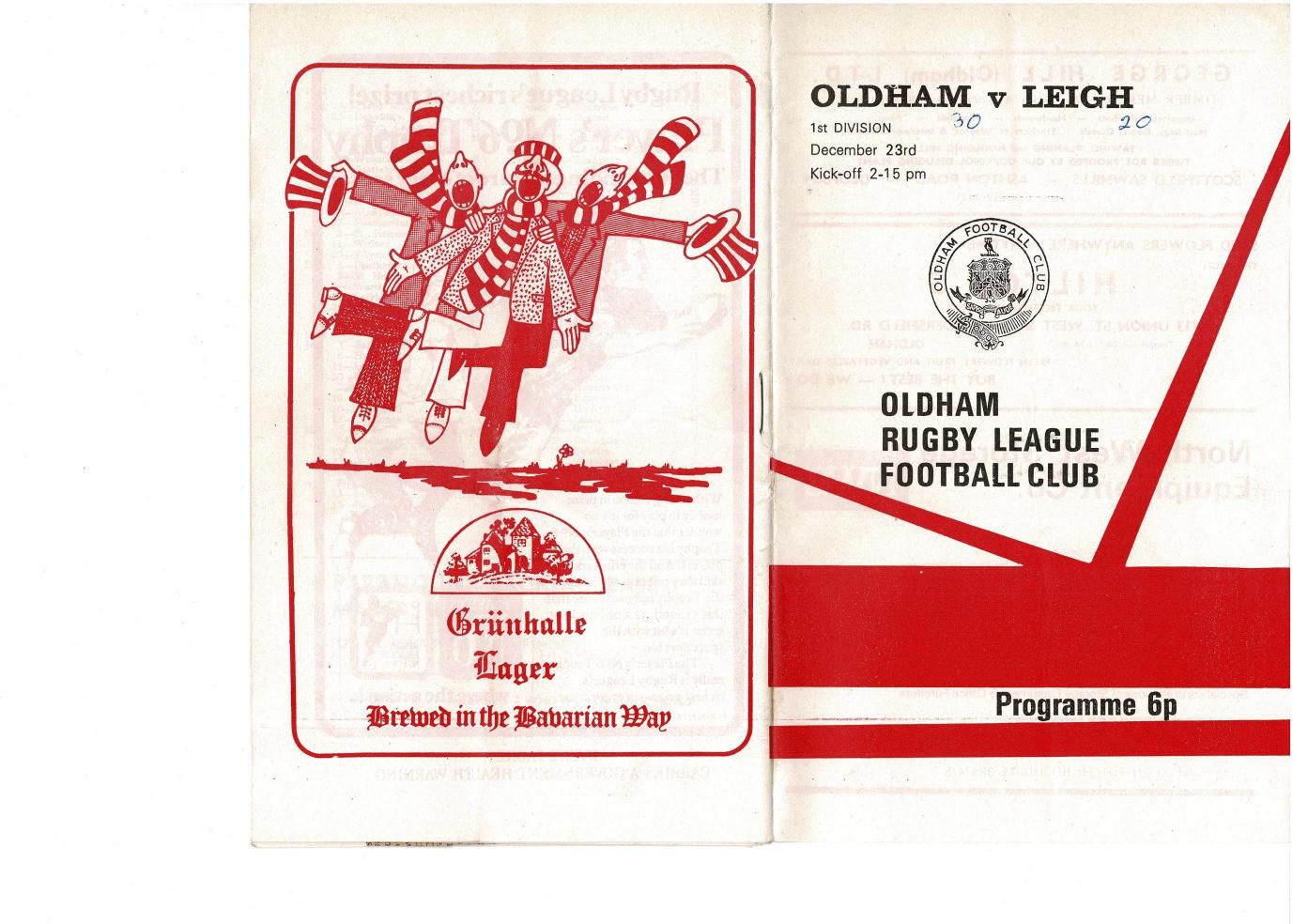 Programme cover: Oldham v Leigh, 23 December 1973