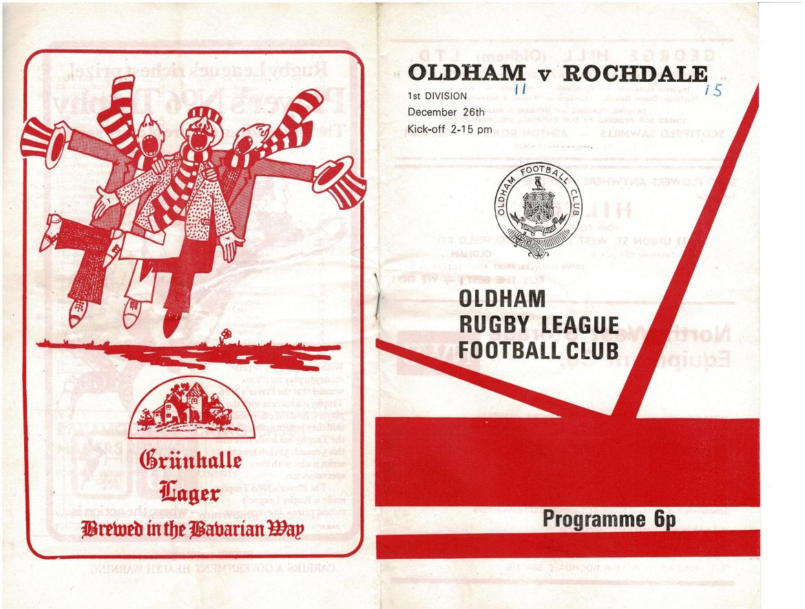 Programme cover: Oldham v Rochdale Hornets, 26 December 1973