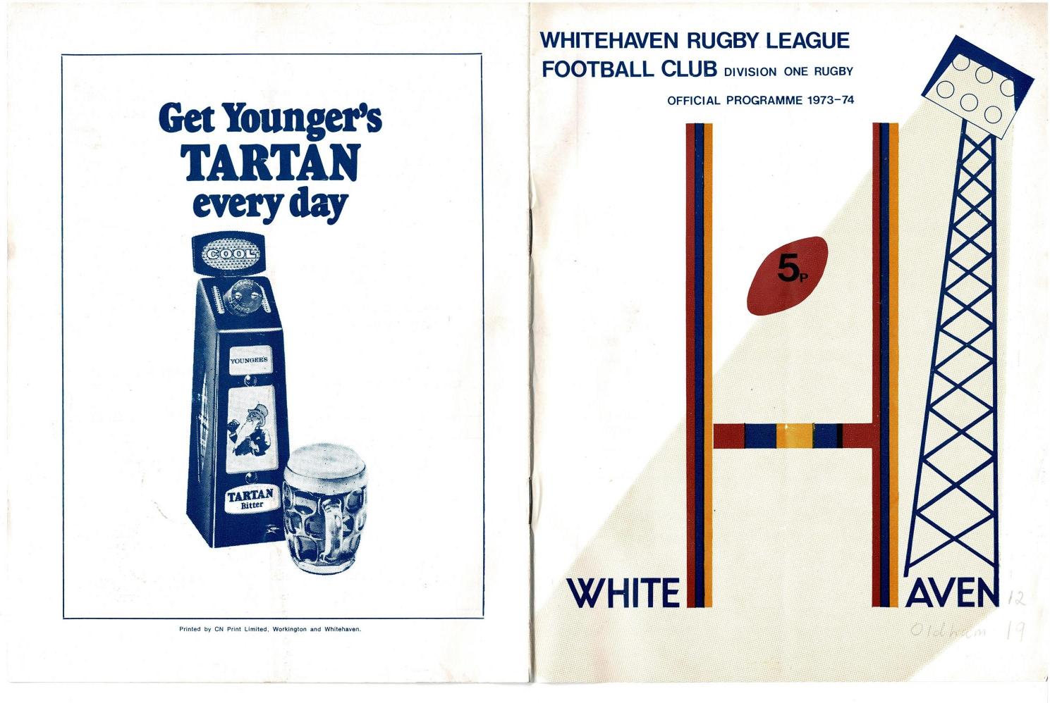 Programme cover: Oldham v Whitehaven, 30 December 1973