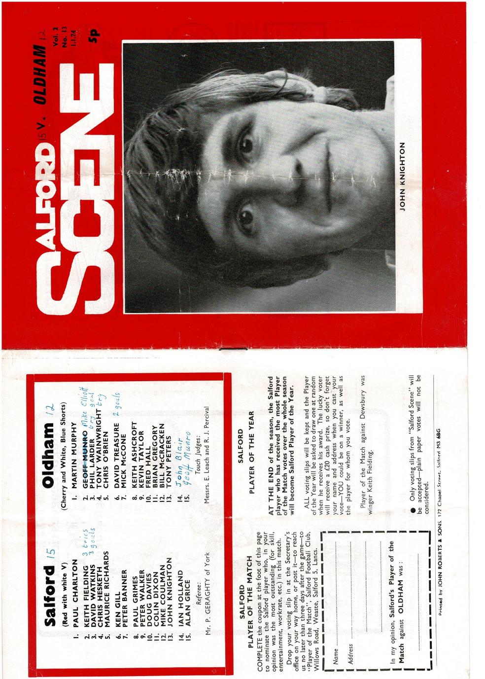 Programme cover: Oldham v Salford, 1 January 1974