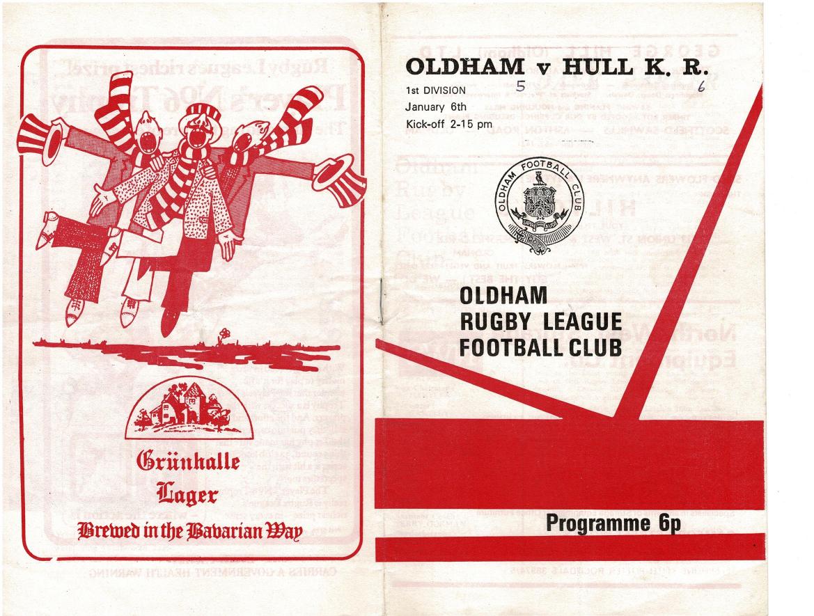 Programme cover: Oldham v Hull Kingston Rovers, 6 January 1974