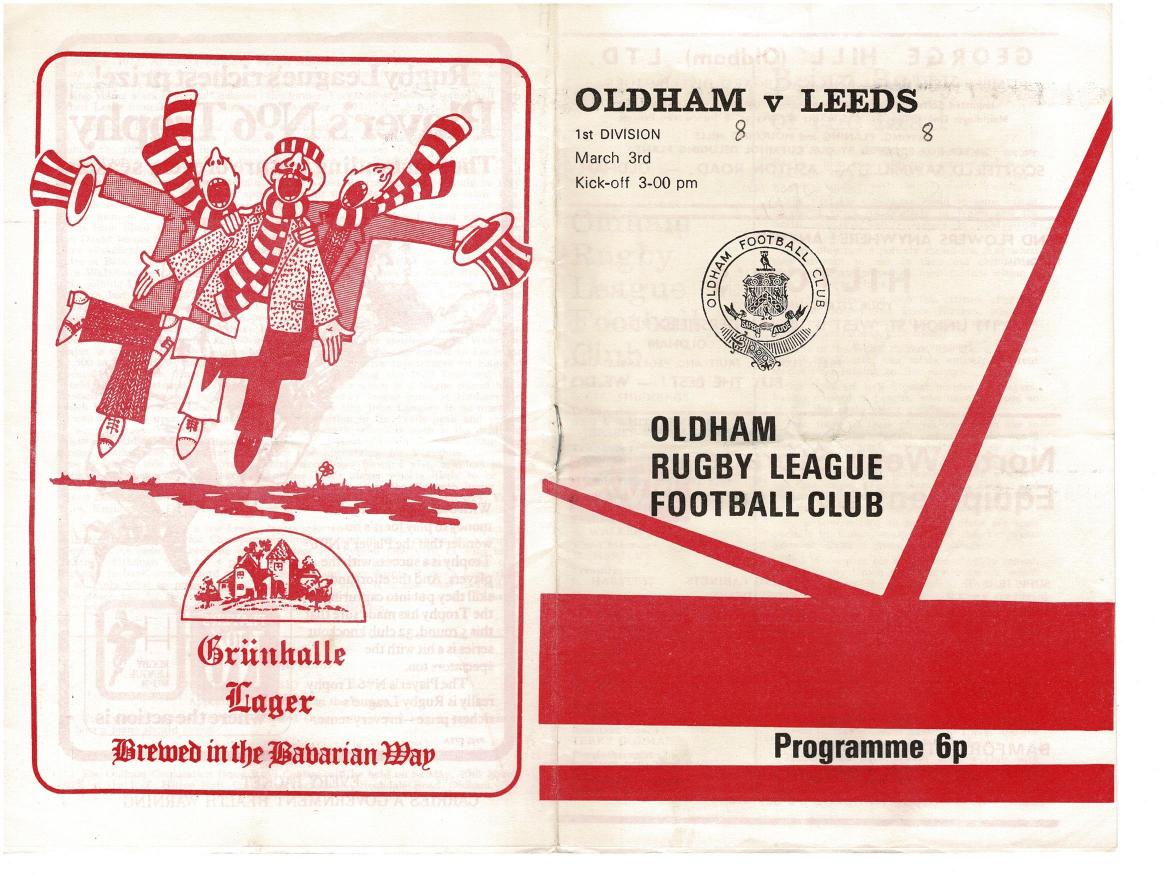 Programme cover: Oldham v Leeds, 3 March 1974