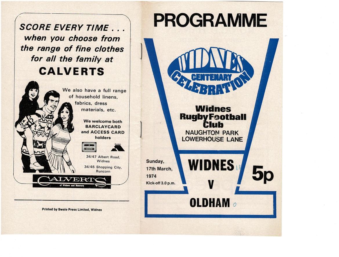Programme cover: Oldham v Widnes, 17 March 1974