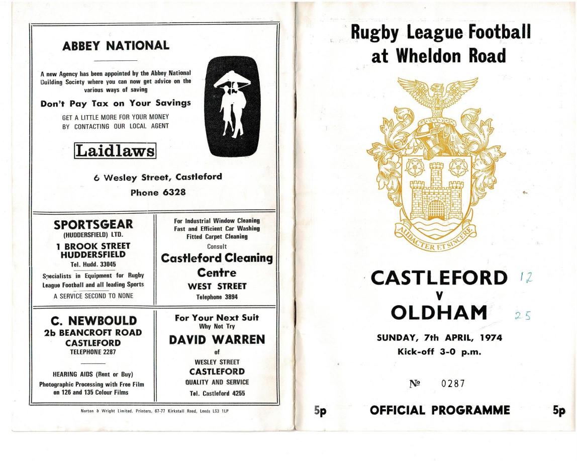 Programme cover: Oldham v Castleford, 7 April 1974
