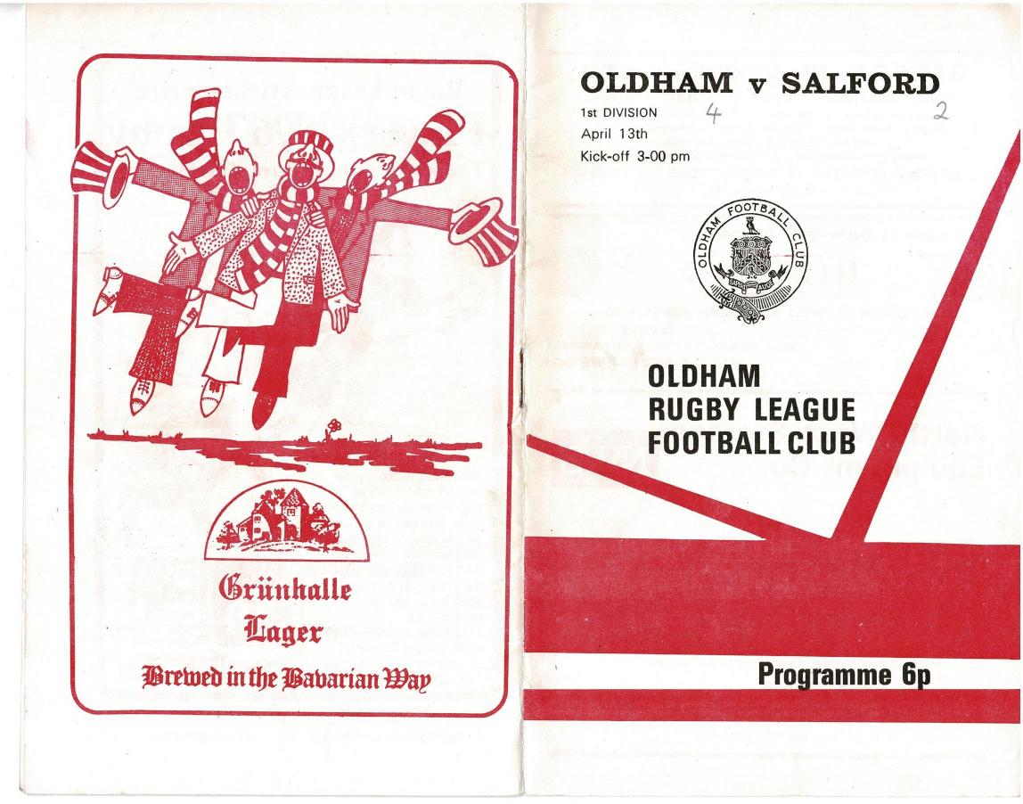 Programme cover: Oldham v Salford, 13 April 1974