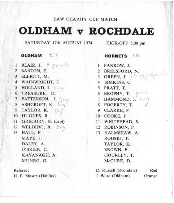 Programme cover: Oldham v Rochdale Hornets, 17 August 1974