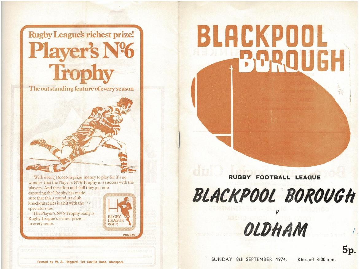 Programme cover: Oldham v Blackpool Borough, 8 September 1974