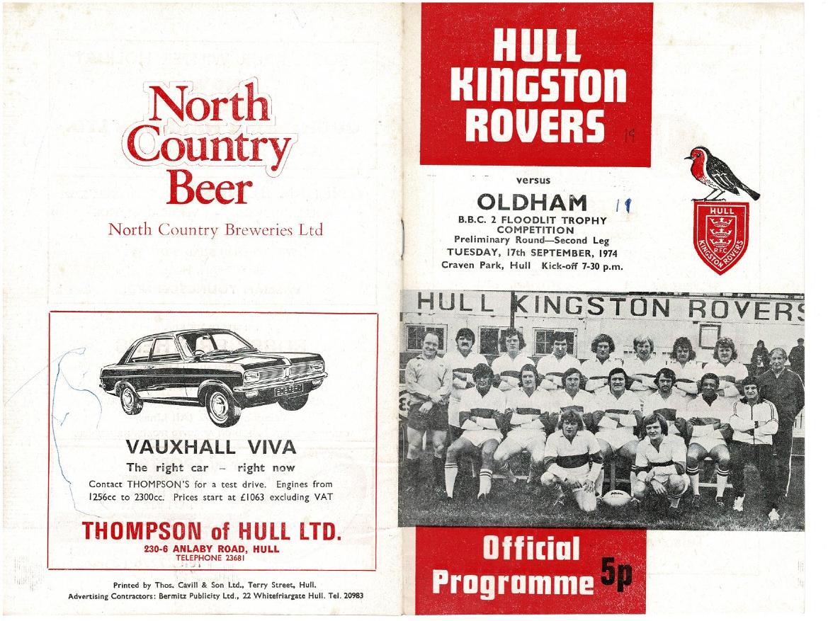 Programme cover: Oldham v Hull Kingston Rovers, 17 September 1974
