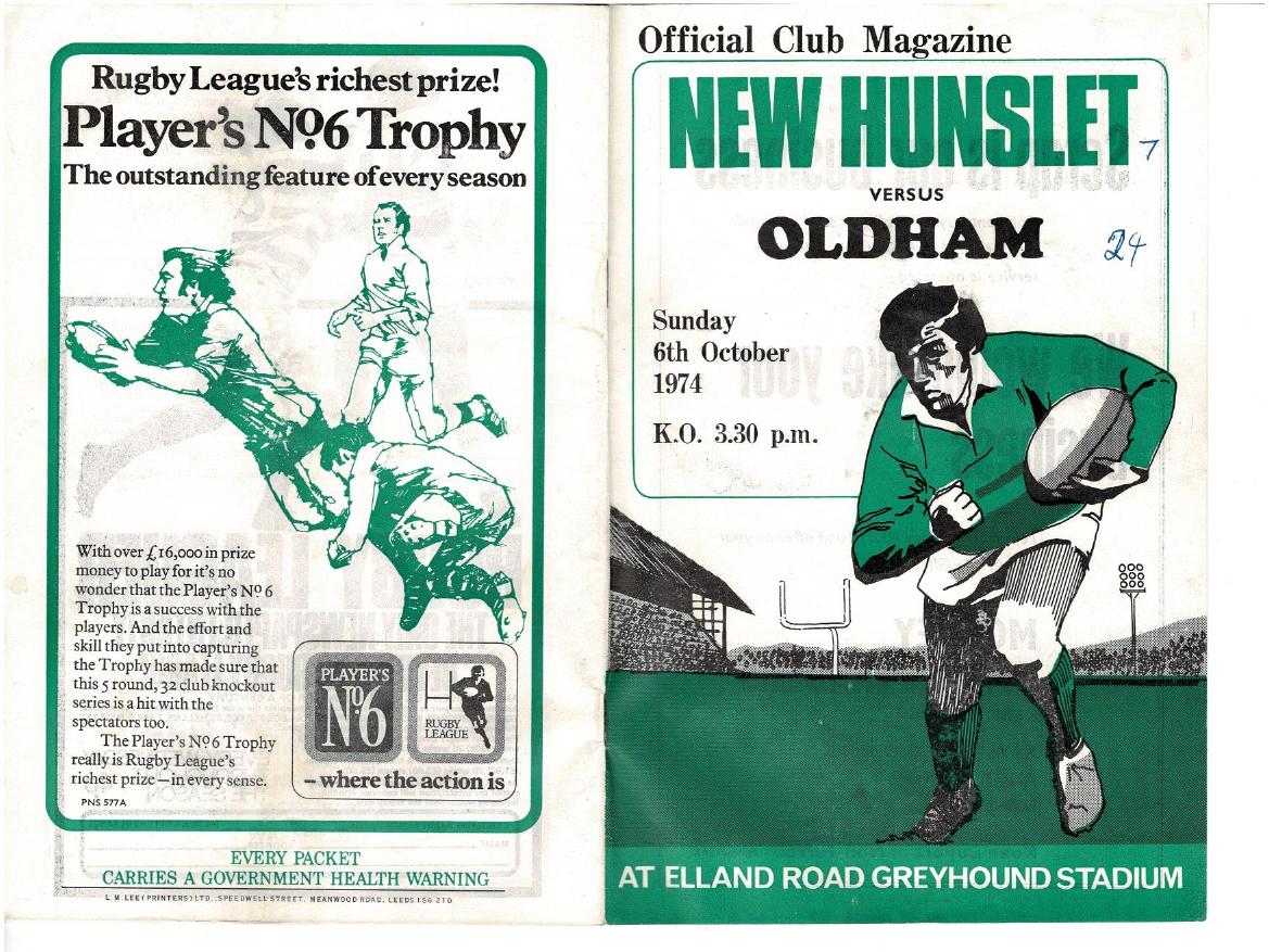 Programme cover: Oldham v New Hunslet, 6 October 1974