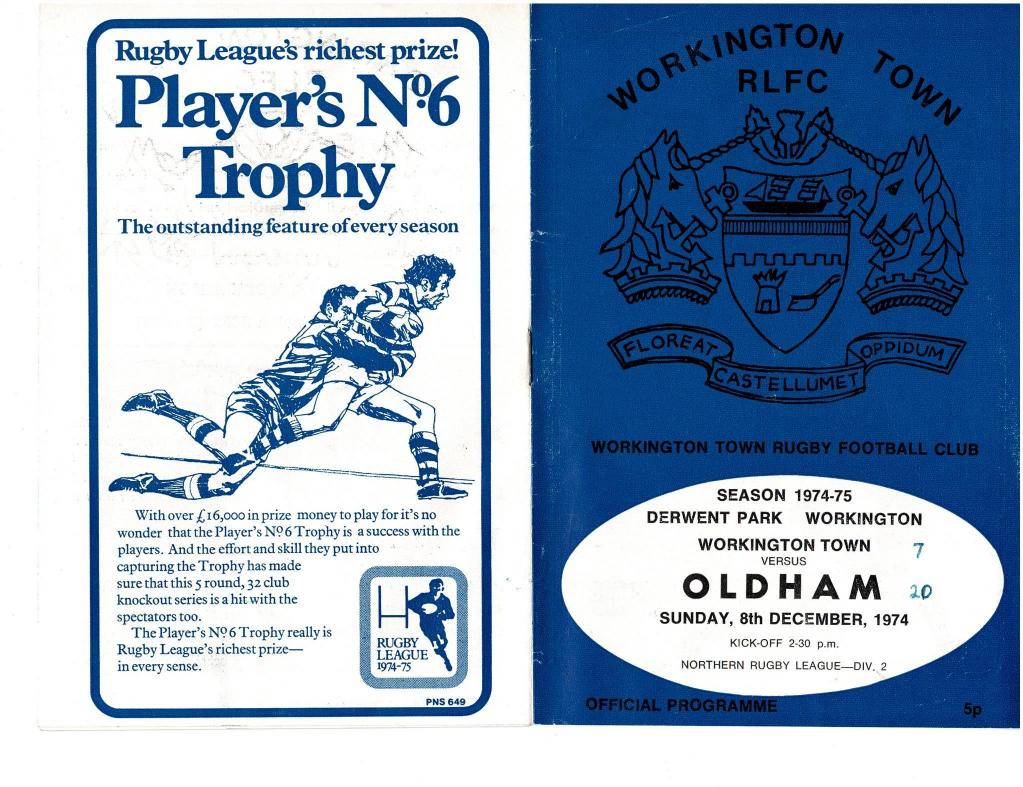 Programme cover: Oldham v Workington Town, 8 December 1974