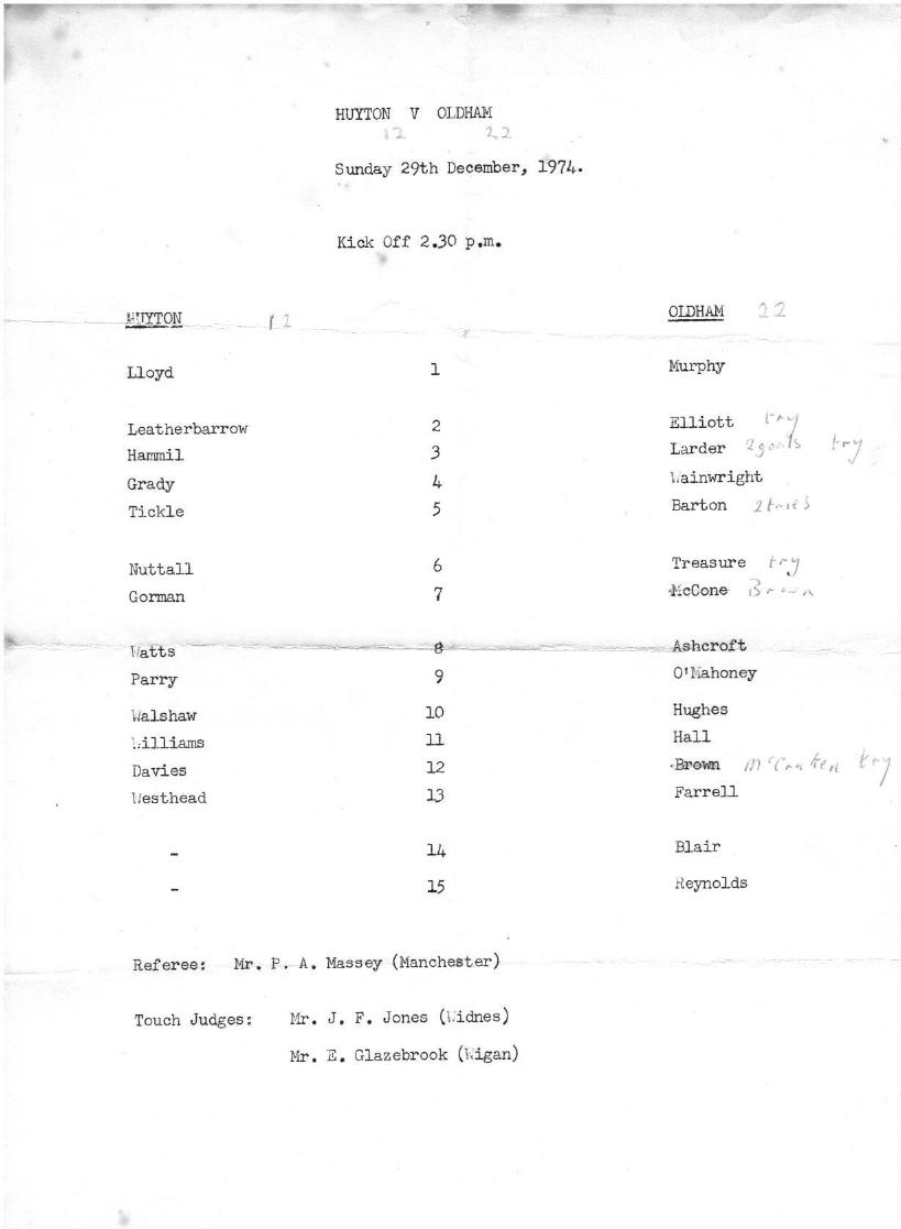 Programme cover: Oldham v Huyton, 29 December 1974