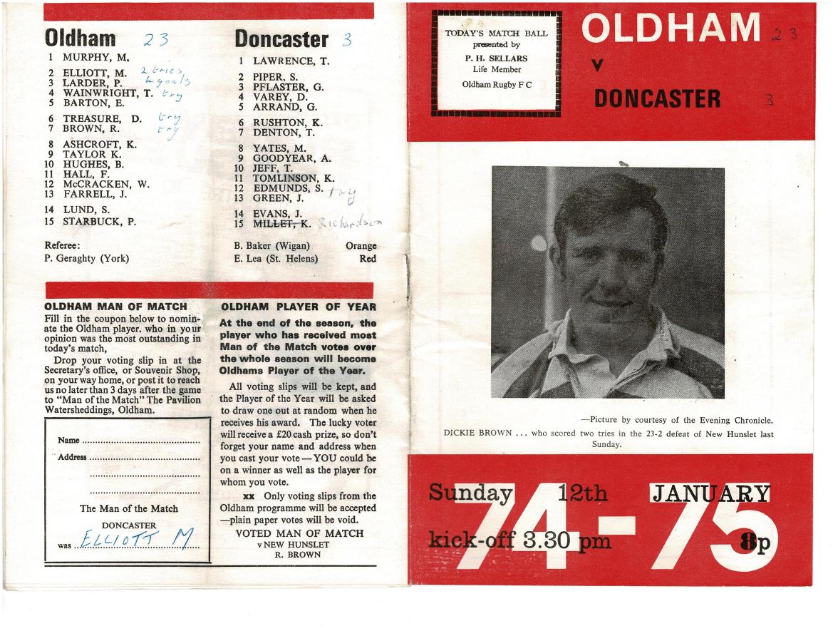 Programme cover: Oldham v Doncaster, 12 January 1975