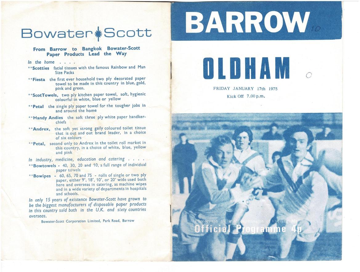 Programme cover: Oldham v Barrow, 17 January 1975
