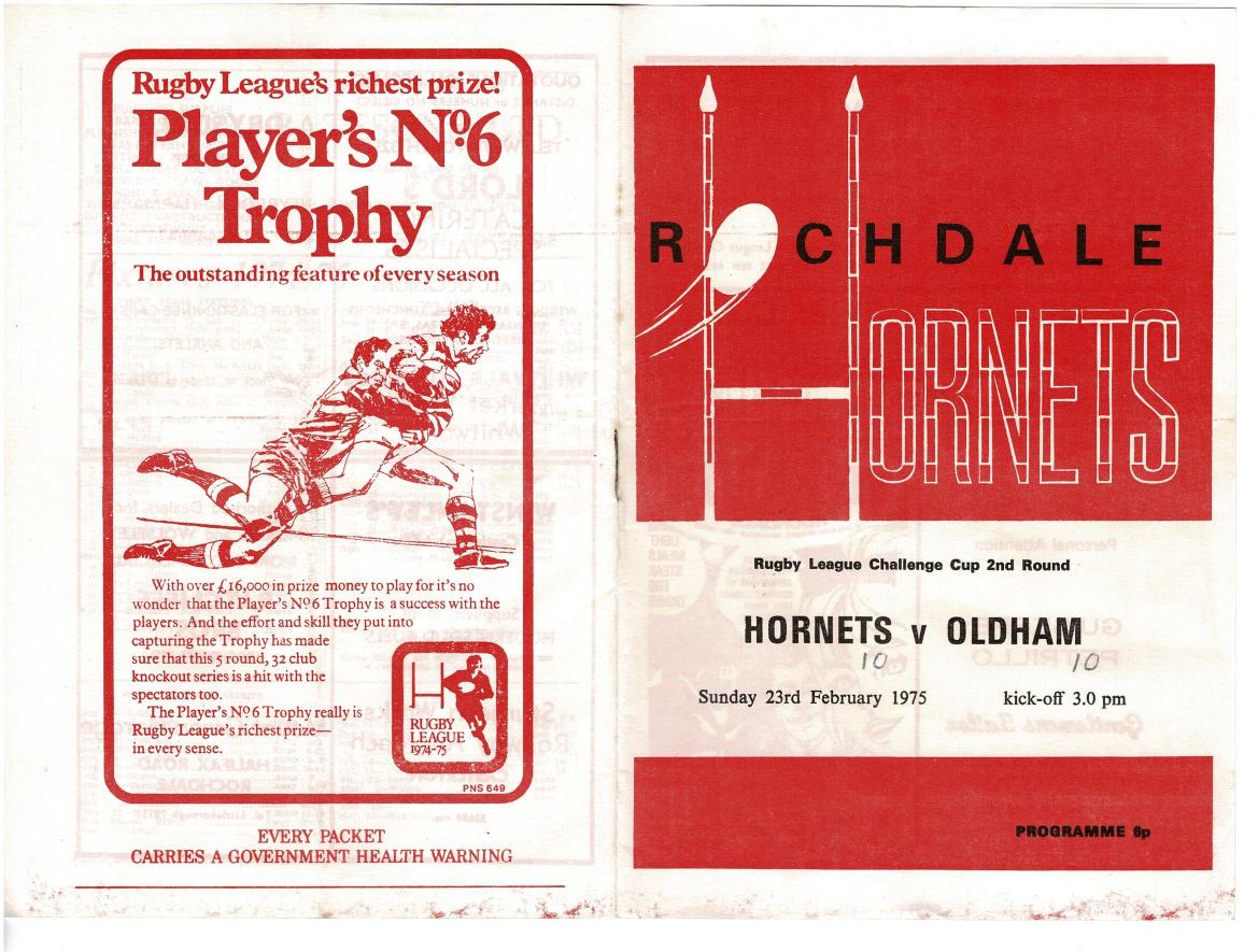 Programme cover: Oldham v Rochdale Hornets, 23 February 1975