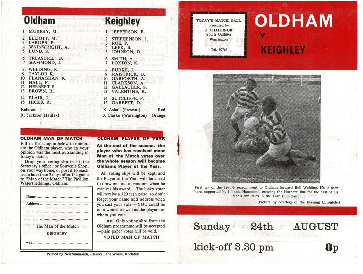 Programme cover: Oldham v Keighley, 24 August 1975