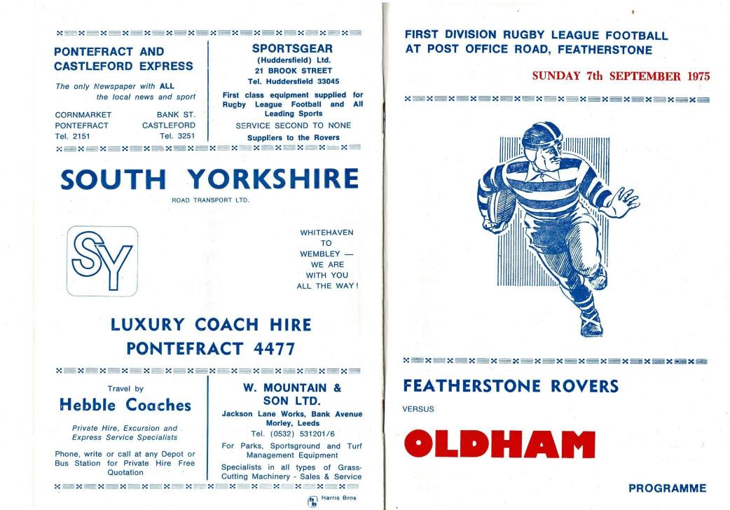 Programme cover: Oldham v Featherstone Rovers, 7 September 1975