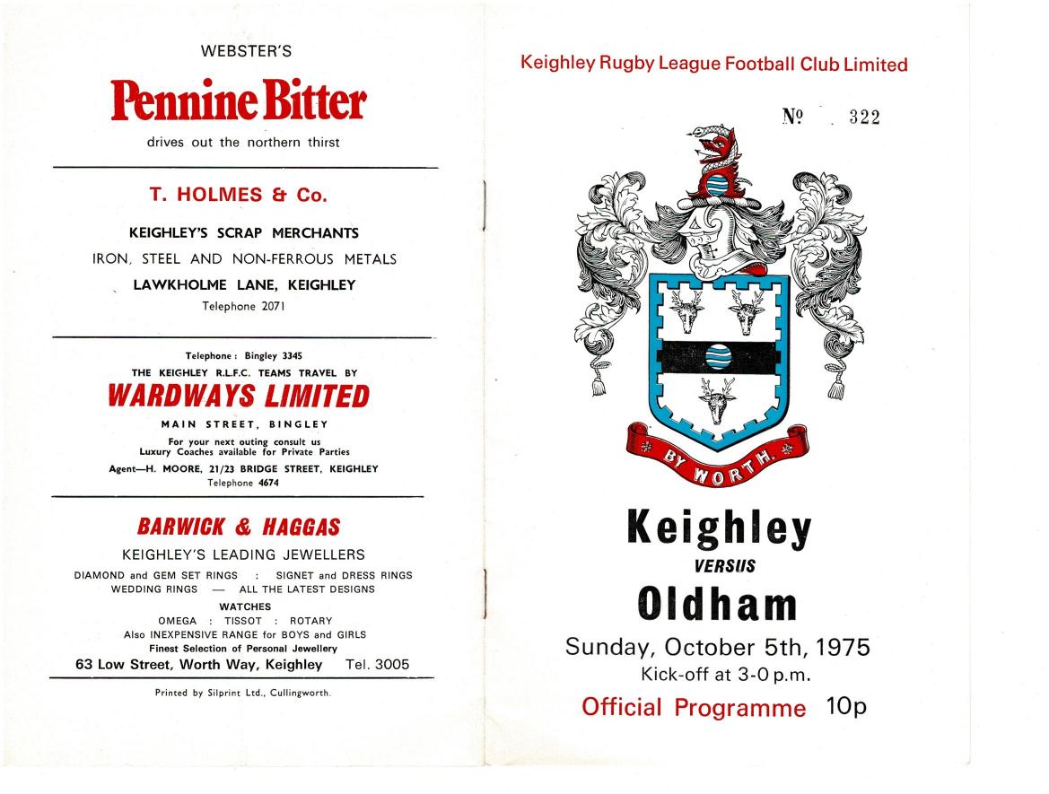Programme cover: Oldham v Keighley, 5 October 1975