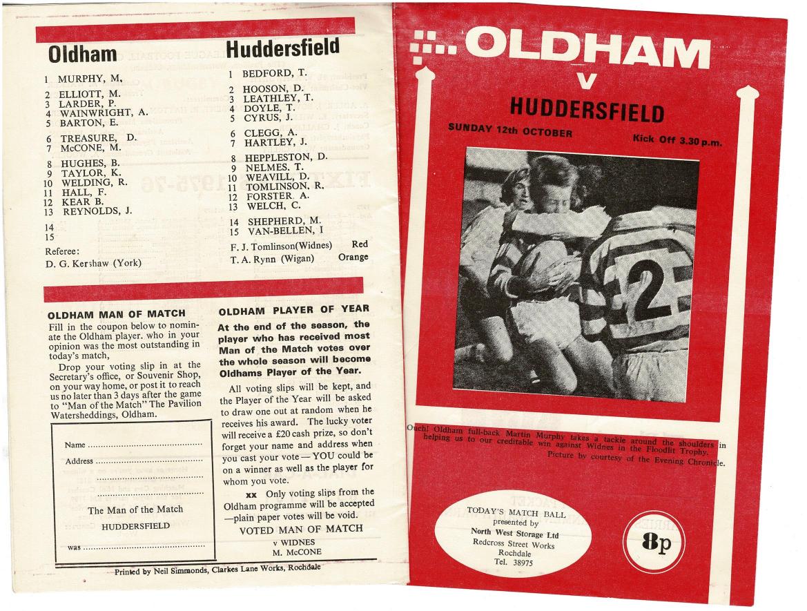 Programme cover: Oldham v Huddersfield, 12 October 1975