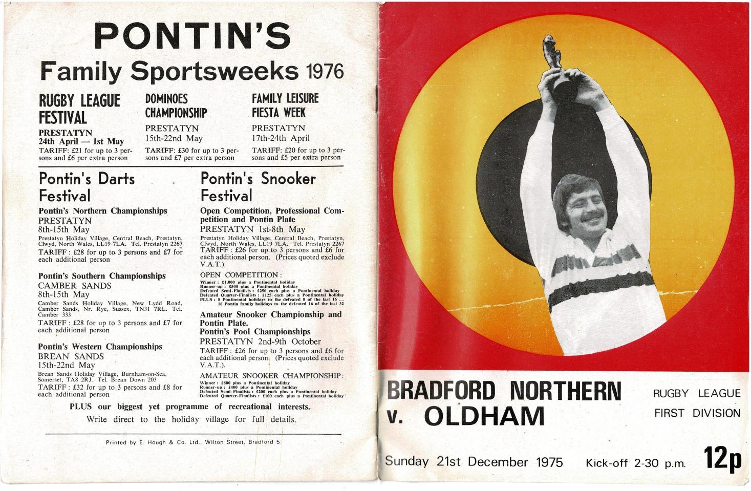 Programme cover: Oldham v Bradford Northern, 21 December 1975