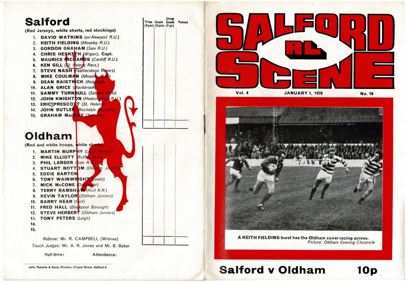 Programme cover: Oldham v Salford, 1 January 1976