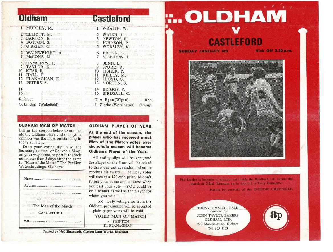 Programme cover: Oldham v Castleford, 4 January 1976