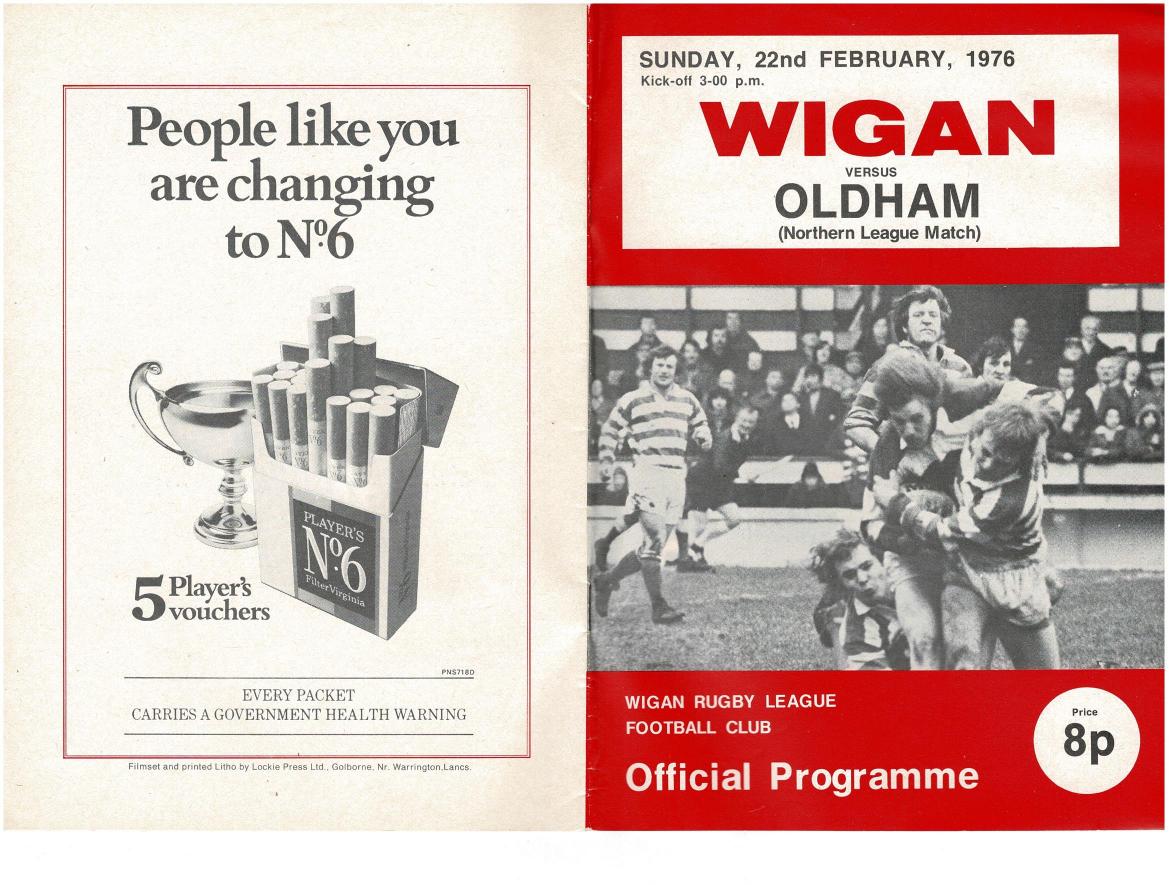 Programme cover: Oldham v Wigan, 22 February 1976