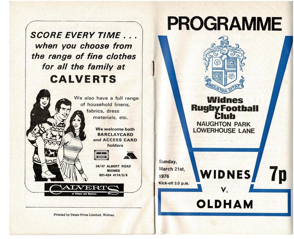 Programme cover: Oldham v Widnes, 21 March 1976
