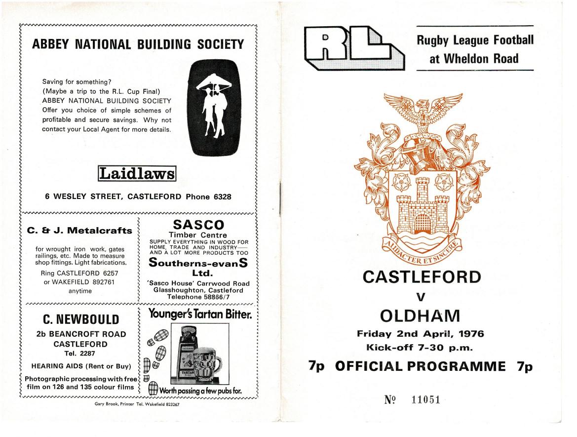 Programme cover: Oldham v Castleford, 2 April 1976