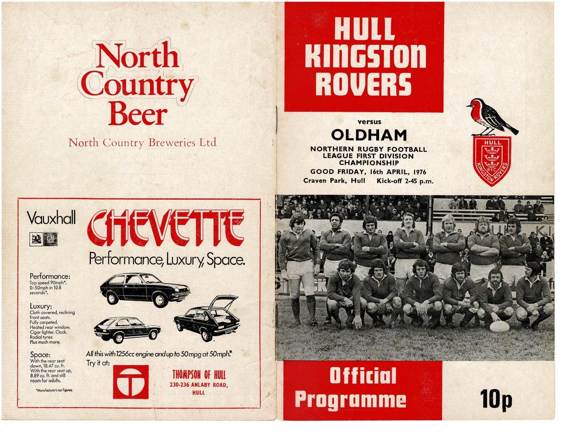 Programme cover: Oldham v Hull Kingston Rovers, 16 April 1976