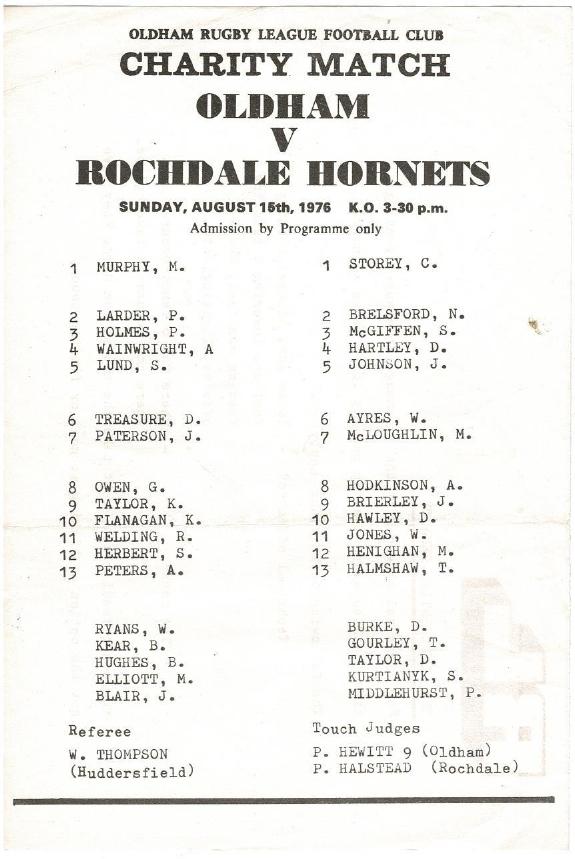 Programme cover: Oldham v Rochdale Hornets, 15 August 1976