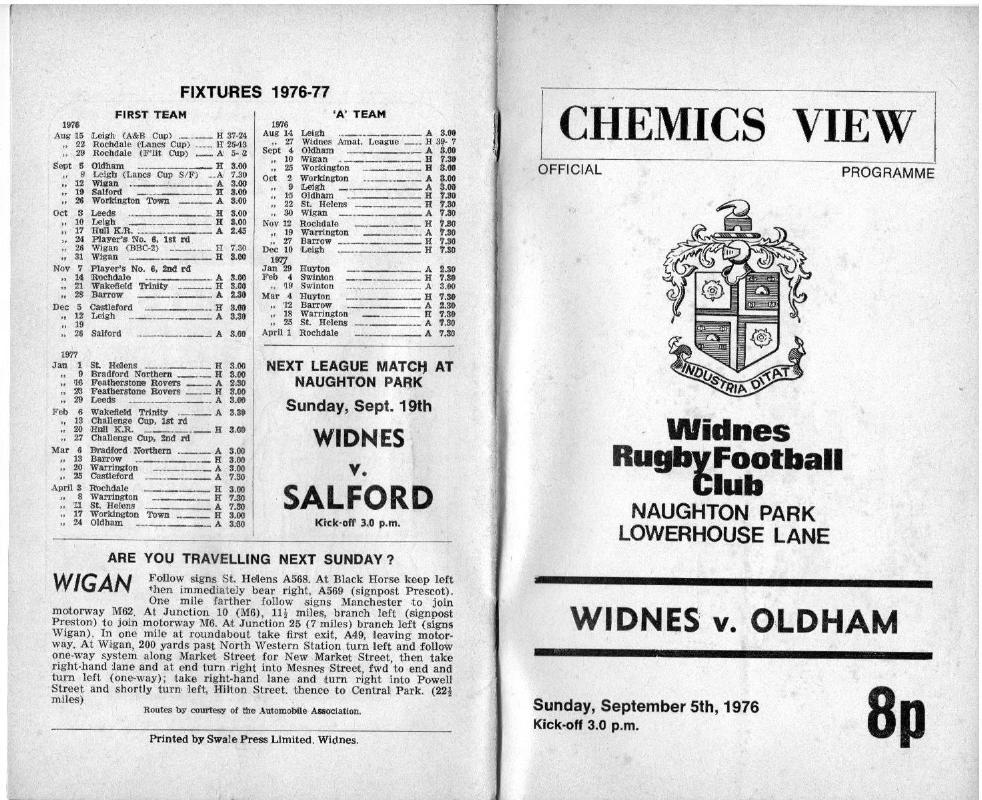Programme cover: Oldham v Widnes, 5 September 1976