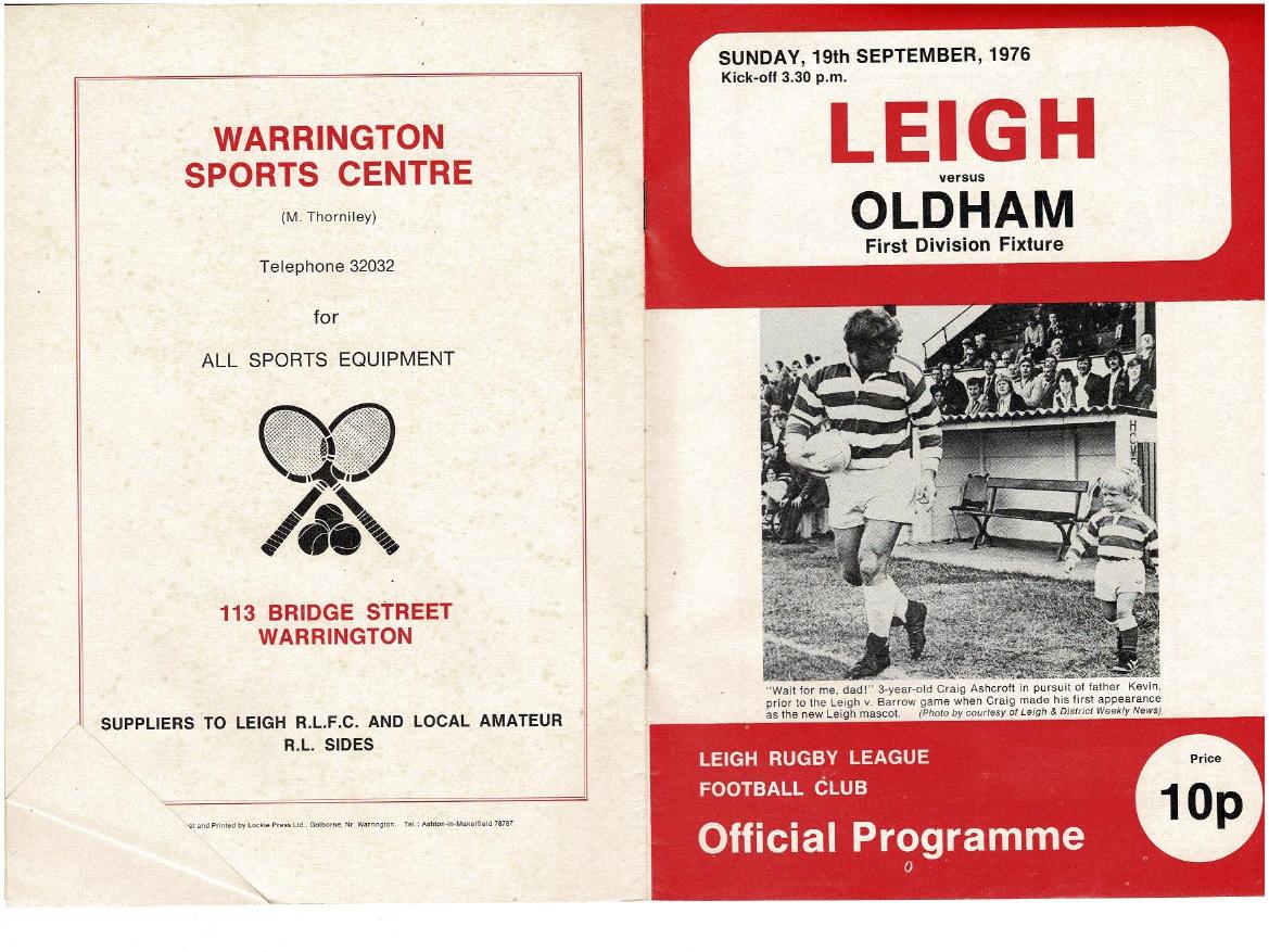 Programme cover: Oldham v Leigh, 19 September 1976