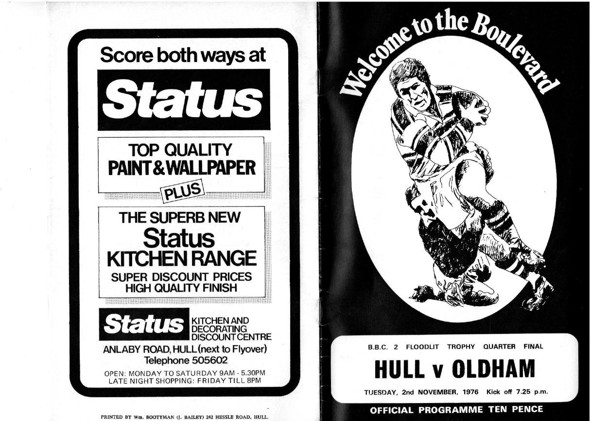 Programme cover: Oldham v Hull FC, 2 November 1976