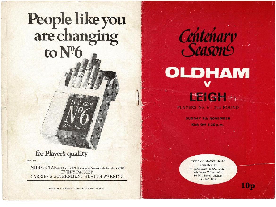Programme cover: Oldham v Leigh, 7 November 1976