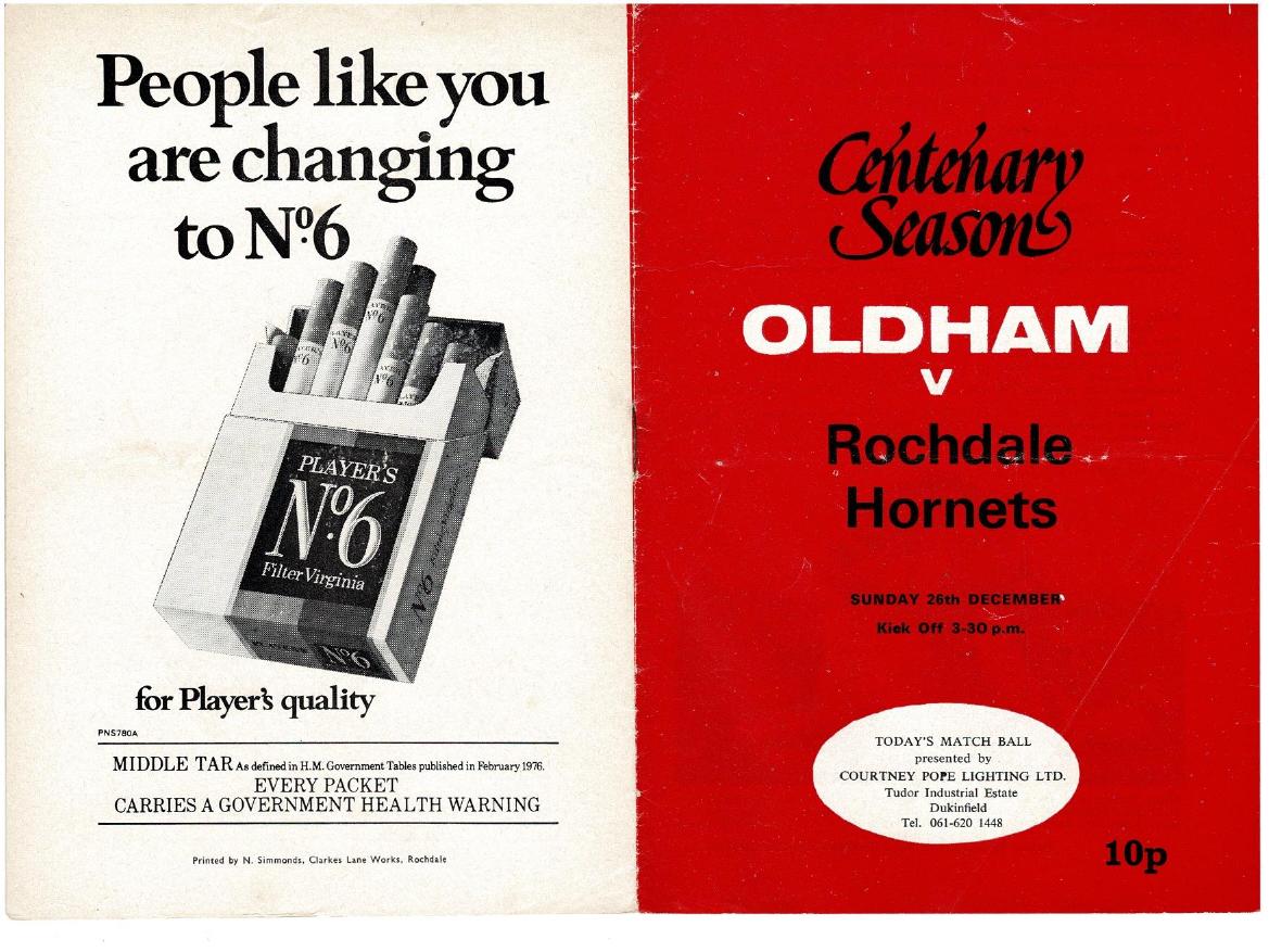 Programme cover: Oldham v Rochdale Hornets, 26 December 1976