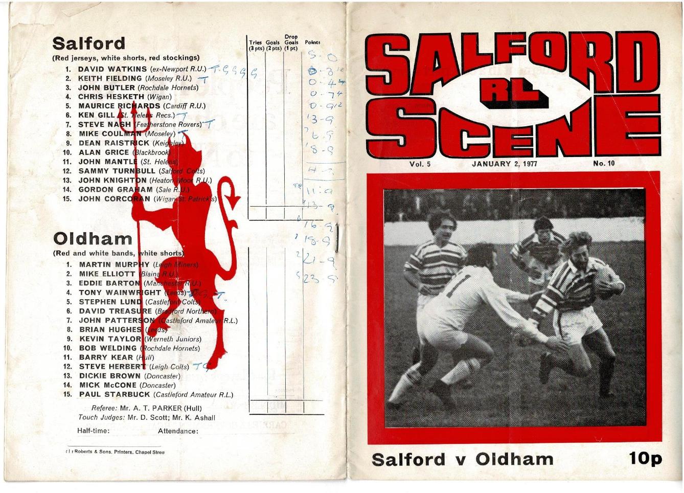 Programme cover: Oldham v Salford, 2 January 1977
