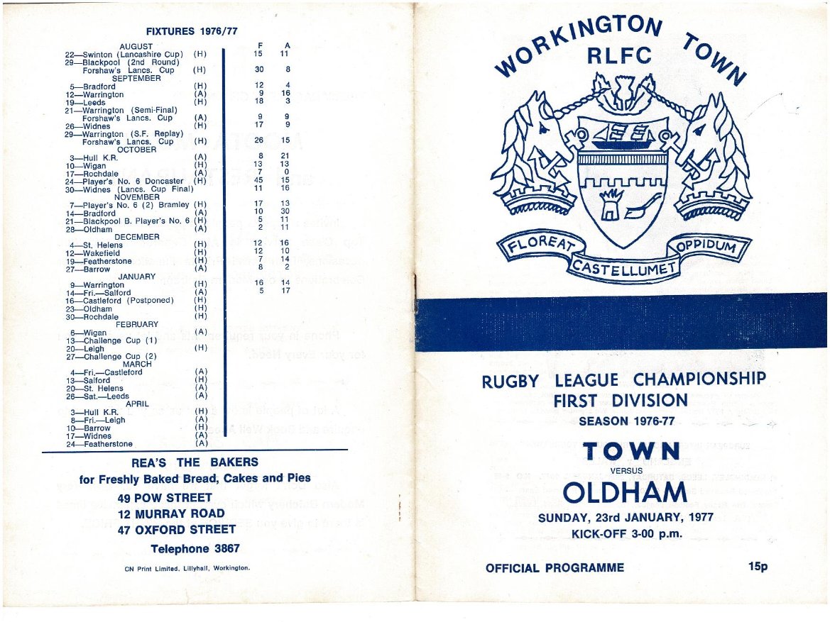 Programme cover: Oldham v Workington Town, 31 January 1977