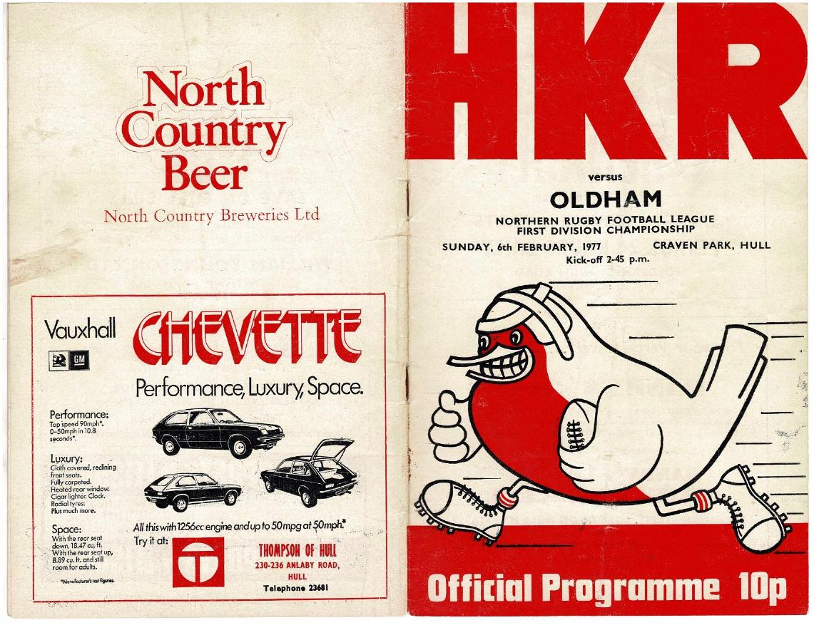 Programme cover: Oldham v Hull Kingston Rovers, 6 February 1977