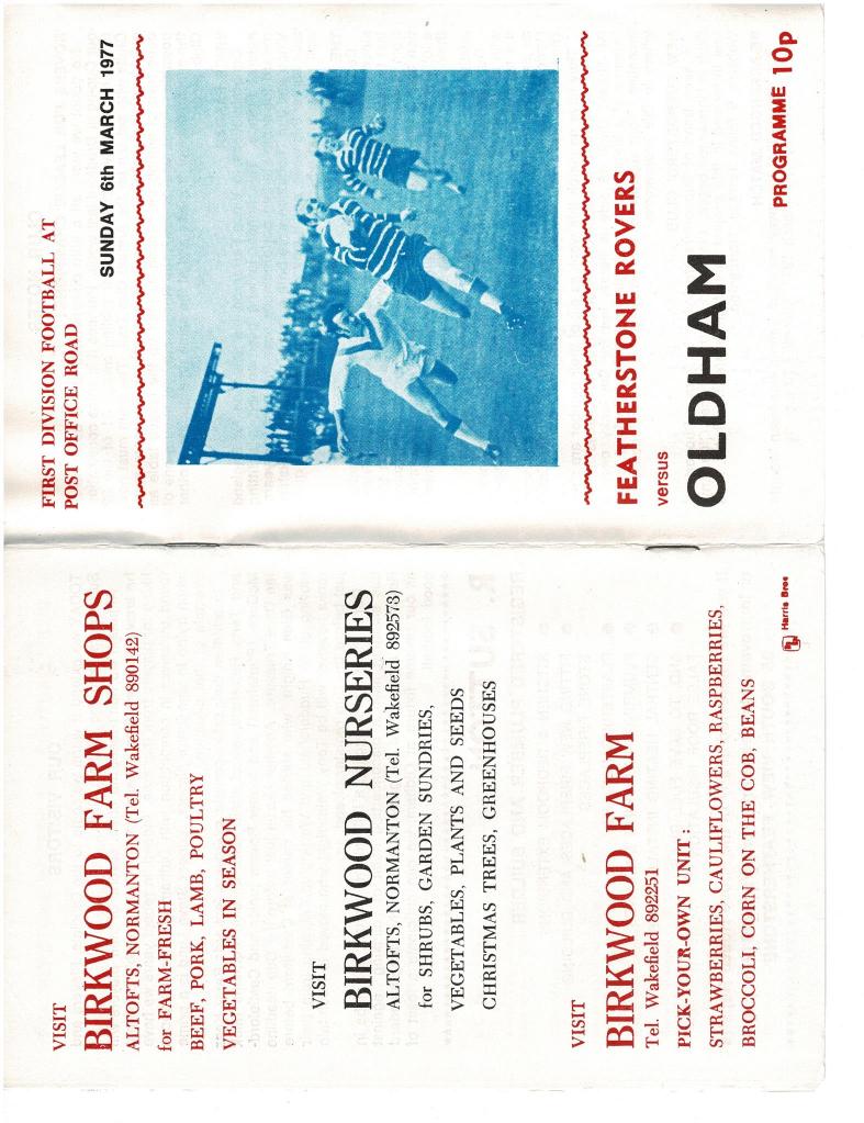 Programme cover: Oldham v Featherstone Rovers, 6 March 1977