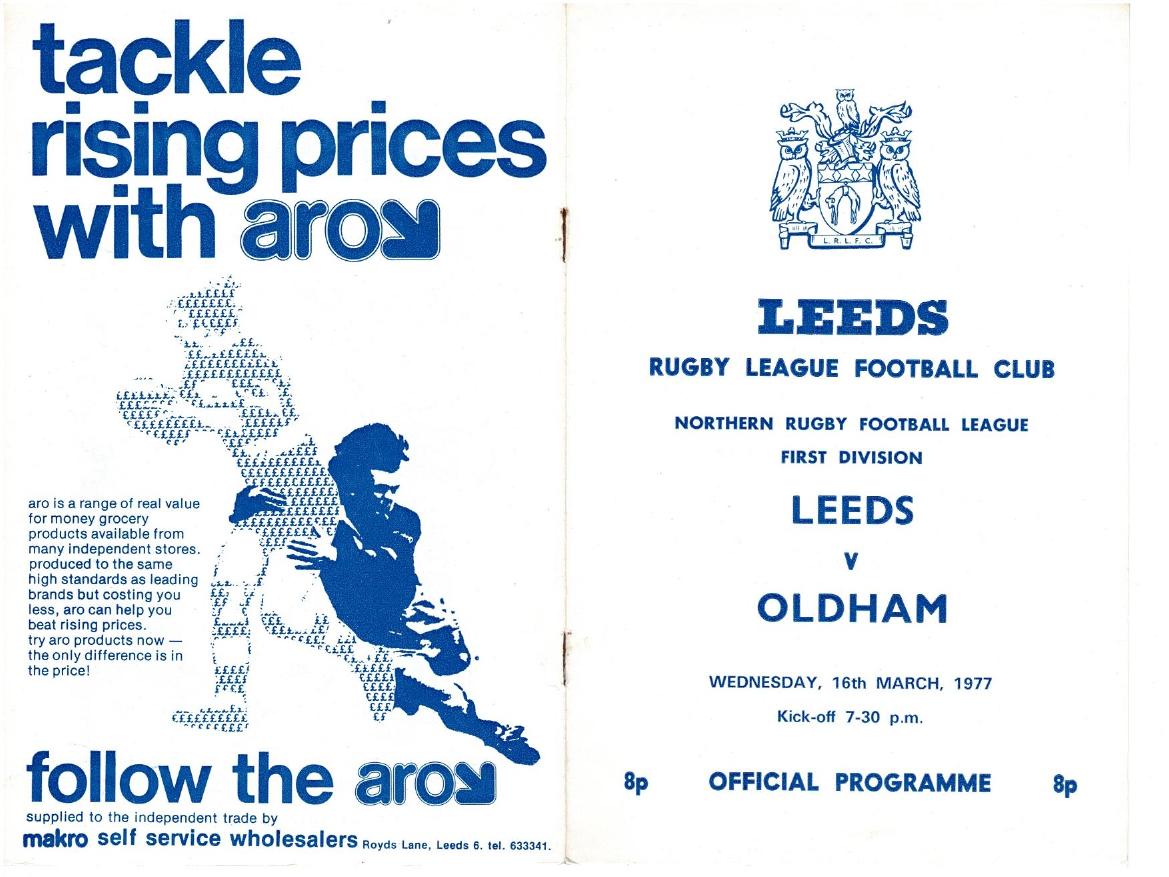 Programme cover: Oldham v Leeds, 16 March 1977