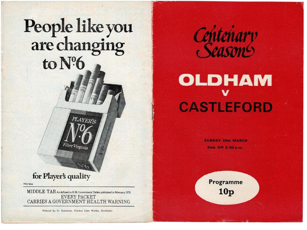Programme cover: Oldham v Castleford, 20 March 1977